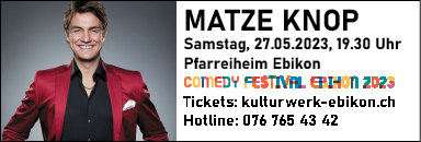 Comedy Festival Ebikon, Matze Knop, Pfarrheim Ebikon, 20 Uhr,  Tickets unter kulturwerk-ebikon.ch, Tel. 076 765 43 42
