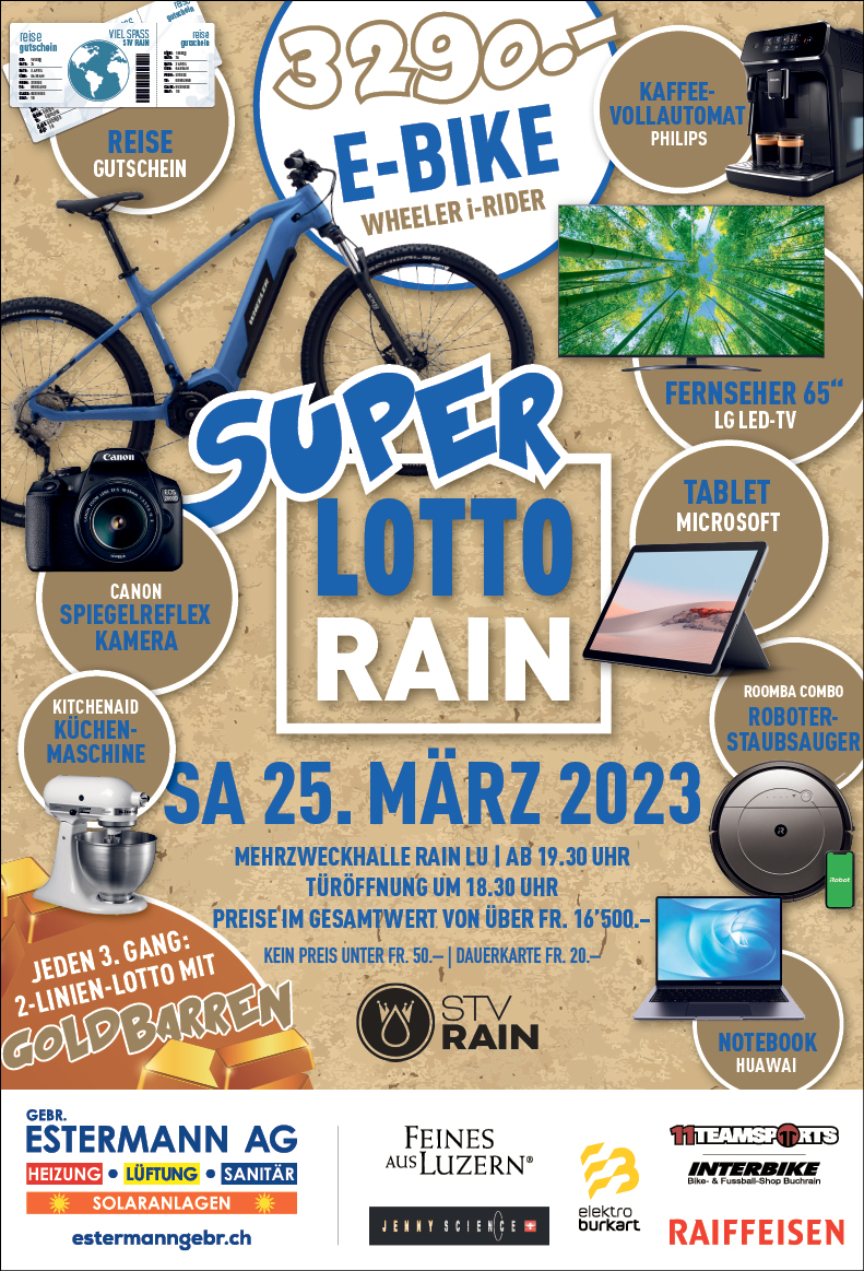 Super Lotto STV Rain, Mehrzweckhalle, ab 19.30 Uhr, Türöffnung 18.30 Uhr