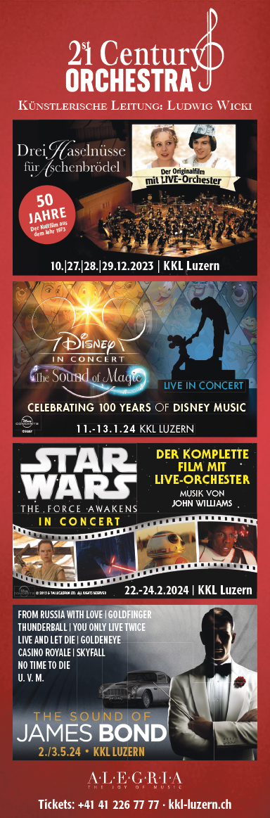 Disney in Concert, The Sound of Magic, KKL, 19.30 Uhr, www.kkl-luzern.ch