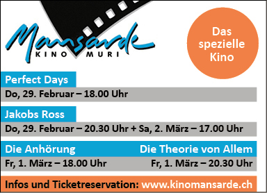 Kino Mansarde, "Perfect Days", 18.00 Uhr, "Jakobs Ross", 20.30 Uhr, www.kinomansarde.ch