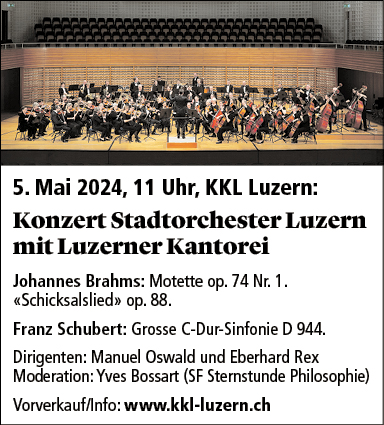 Konzert Stadtorchester Luzern, KKL, 11.00 Uhr, Vorverkauf und Info unter www.kkl-luzern.ch
